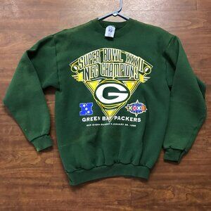 Men's Size M Vintage NFL Super Bowl XXXII Green Cotton Green Bay Packers Sweater